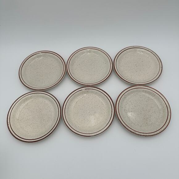 Vintage Pottery Bread & Butter Plates Brown Speckled Set of 6 - Picture 4 of 7